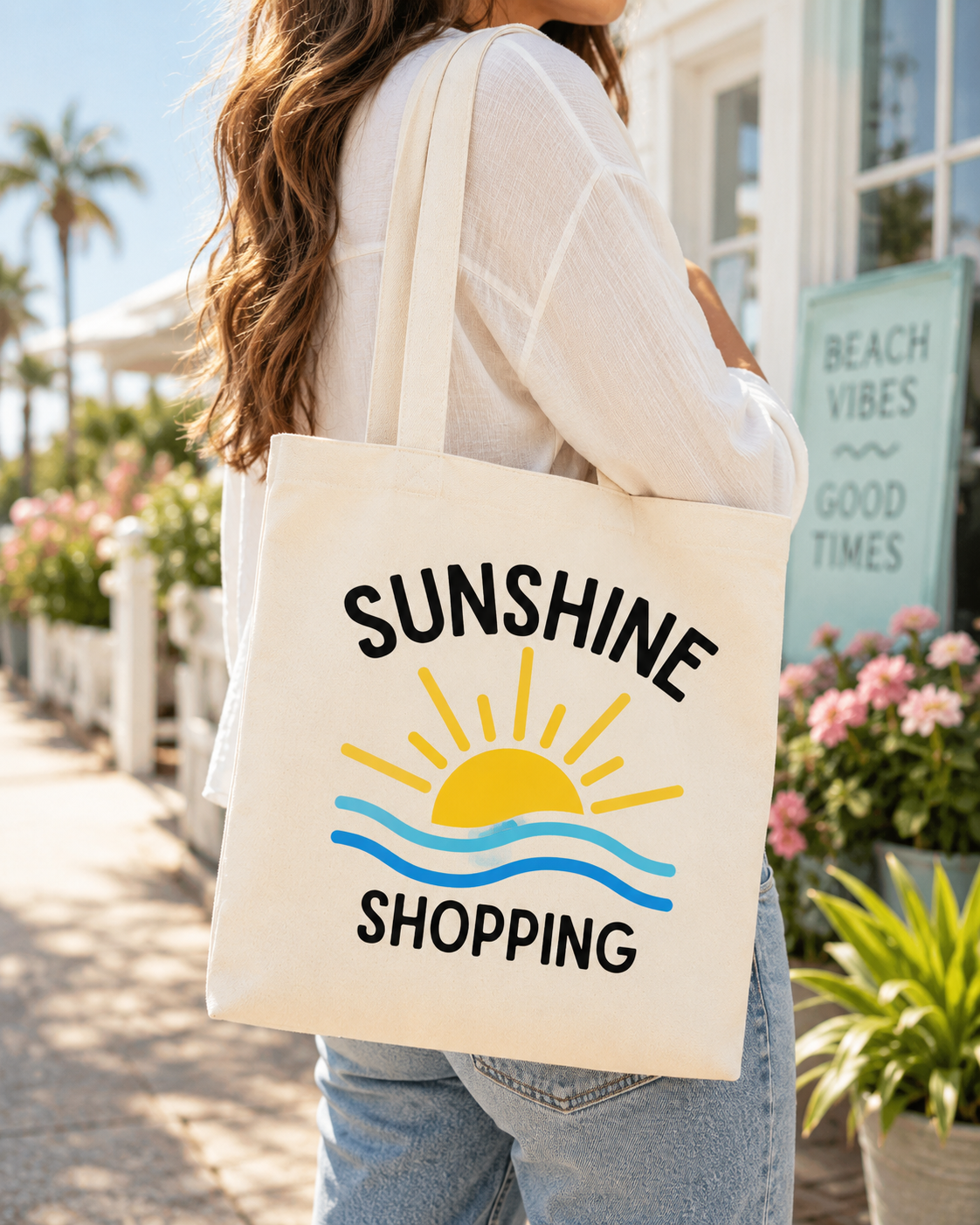 Sunshine Shopping Large Canvas Tote Bag