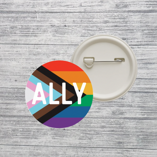Ally Pride Button Pin – Rainbow LGBTQ+ Ally Pinback Button – 2.25” Inclusive Accessory