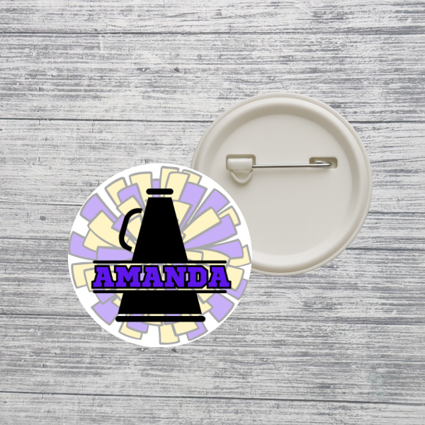 Cheer Pin Custom Personalized Name & 2 Colors Cheerleader Button