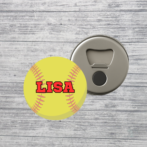 Softball Bottle Opener Magnet Custom Personalized