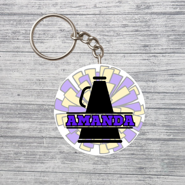 Cheer Keychain Custom Personalized Name & 2 Colors Megaphone Cheerleader Gift