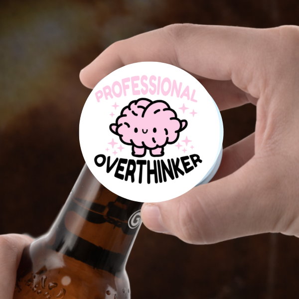 Professional Overthinker Cute Brain 2.25" Bottle Opener Magnet