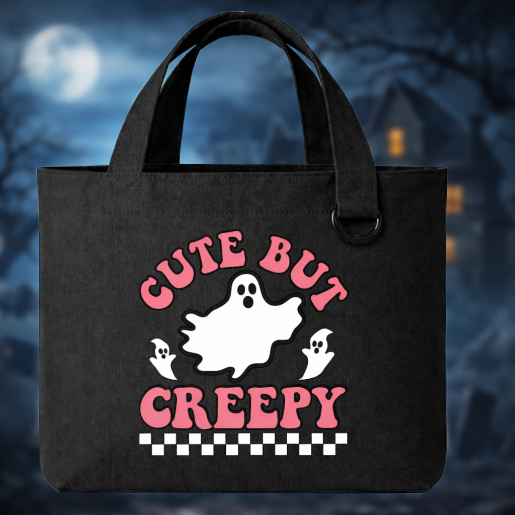 Cute But Creepy Mini Canvas Tote – Halloween Ghost Everyday Grab-and-Go Bag