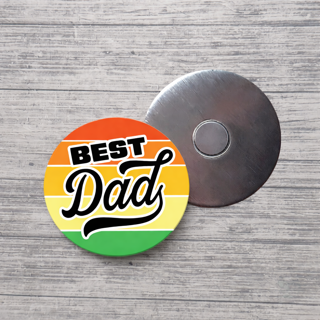 Best Dad Magnet – Retro Rainbow Father’s Day Gift – Round Fridge Magnet