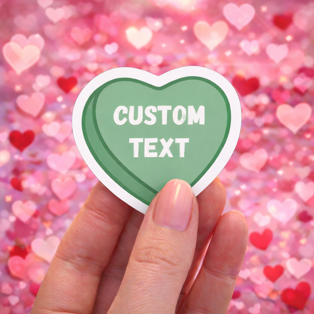 Custom Candy Heart Text Sticker – 2” Personalized Valentine Heart
