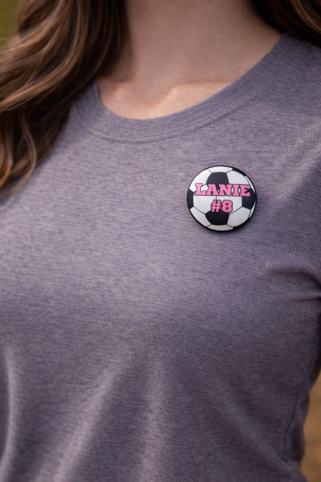 Soccer Button Custom Personalized Name & Number Team Gift Pin