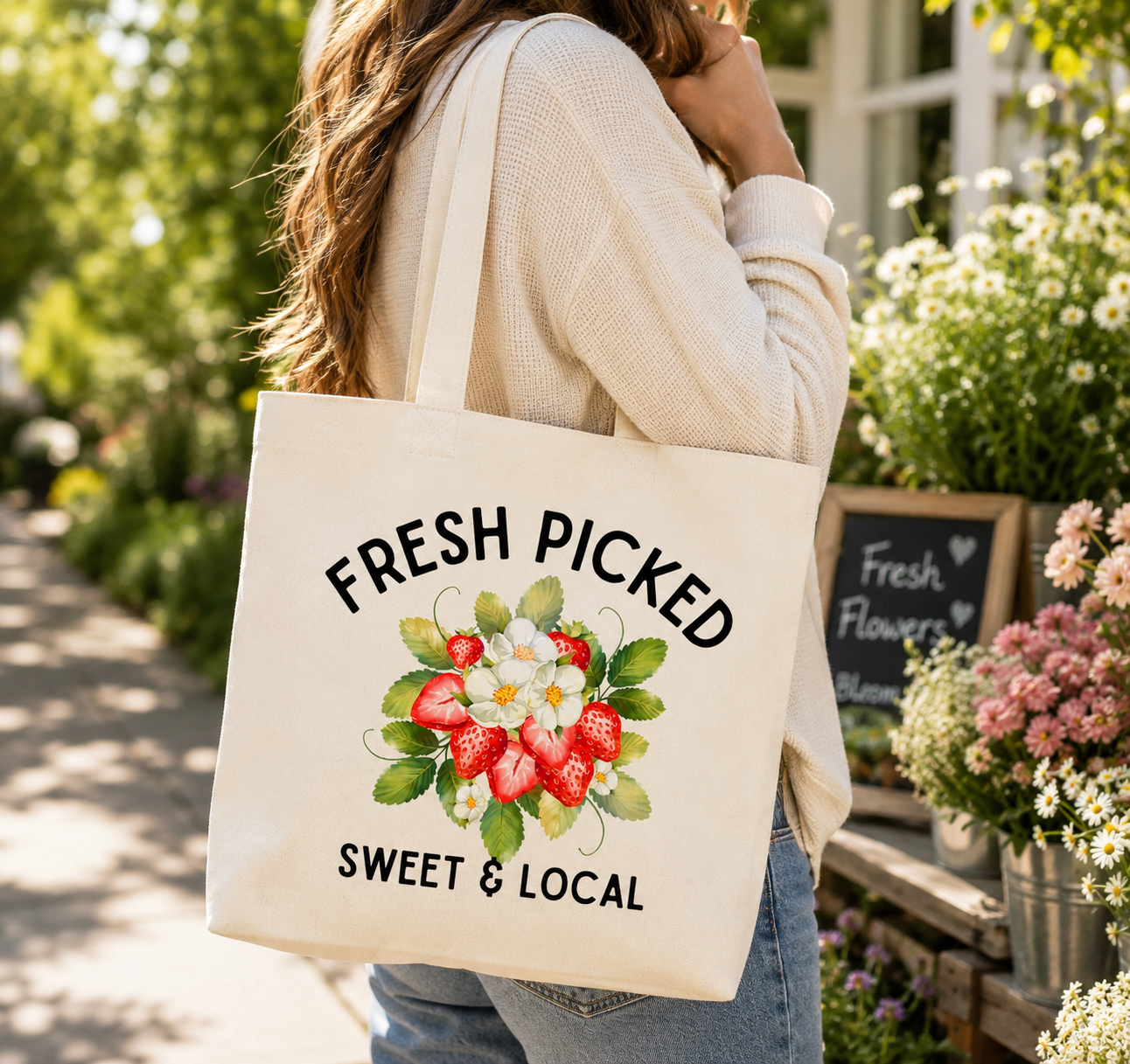 Fresh Picked Sweet & Local Strawberry Large Tote Bag