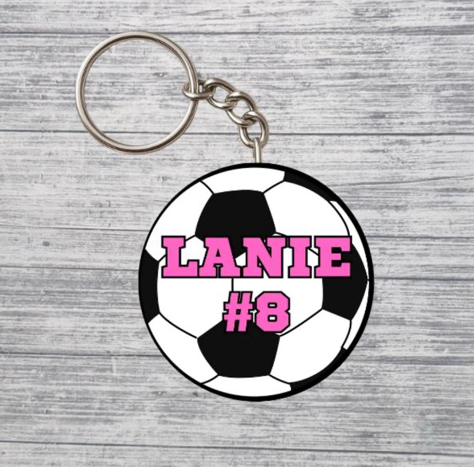Soccer Keychain Custom Personalized Name & Number Sports Bag Tag
