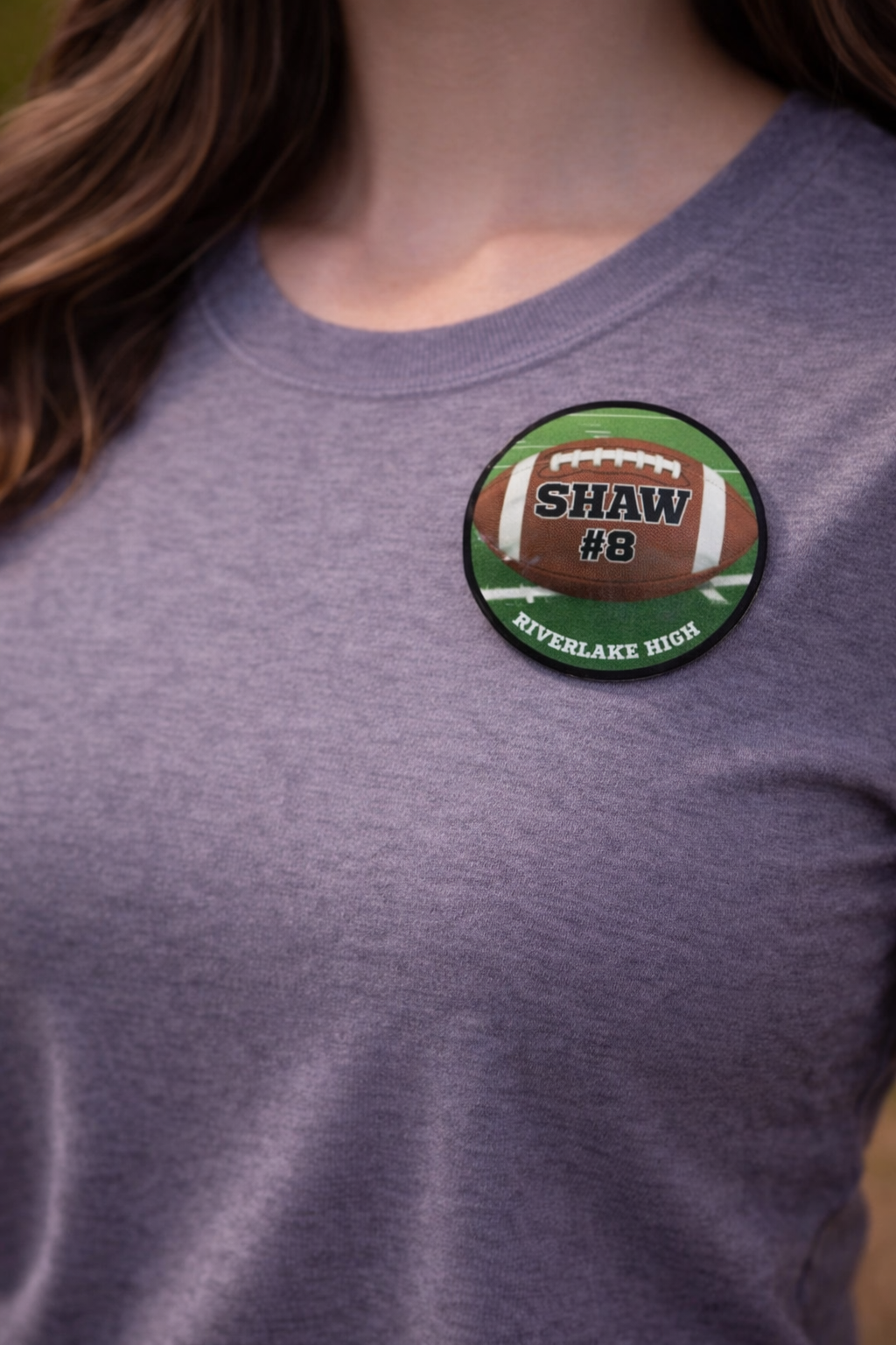 Football Button – Personalized Name, Number & School Pin