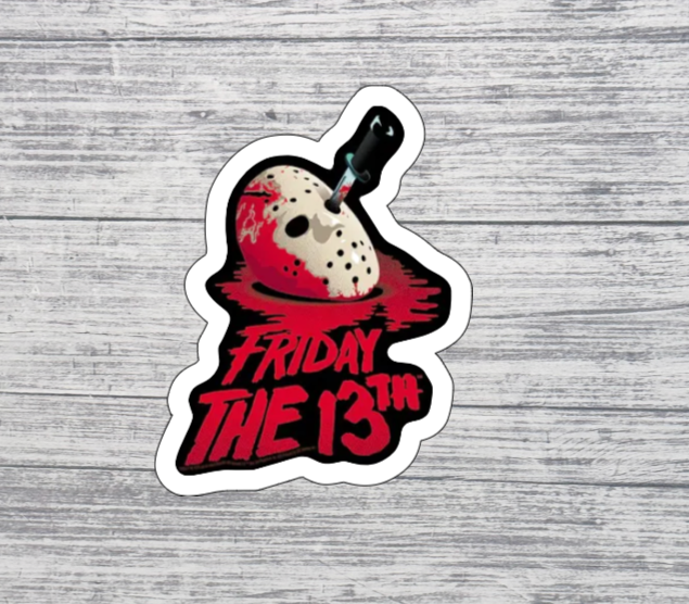 Friday the 13th Mask & Knife Sticker – Spooky Horror Graphic Sticker