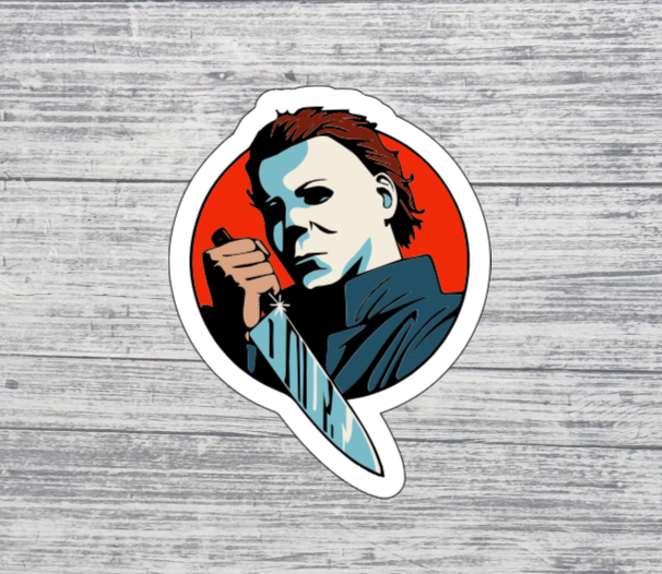 Spooky Slasher Portrait Sticker – Horror Knife Graphic Sticker