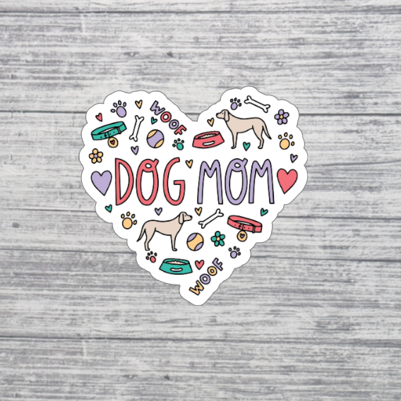 Dog Mom Heart Sticker – Cute Dog Lover Sticker – Pet Mom Sticker