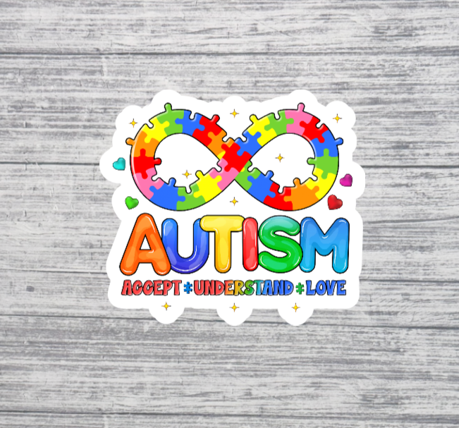 Autism Awareness Sticker – Infinity Puzzle Accept Understand Love Sticker 3"