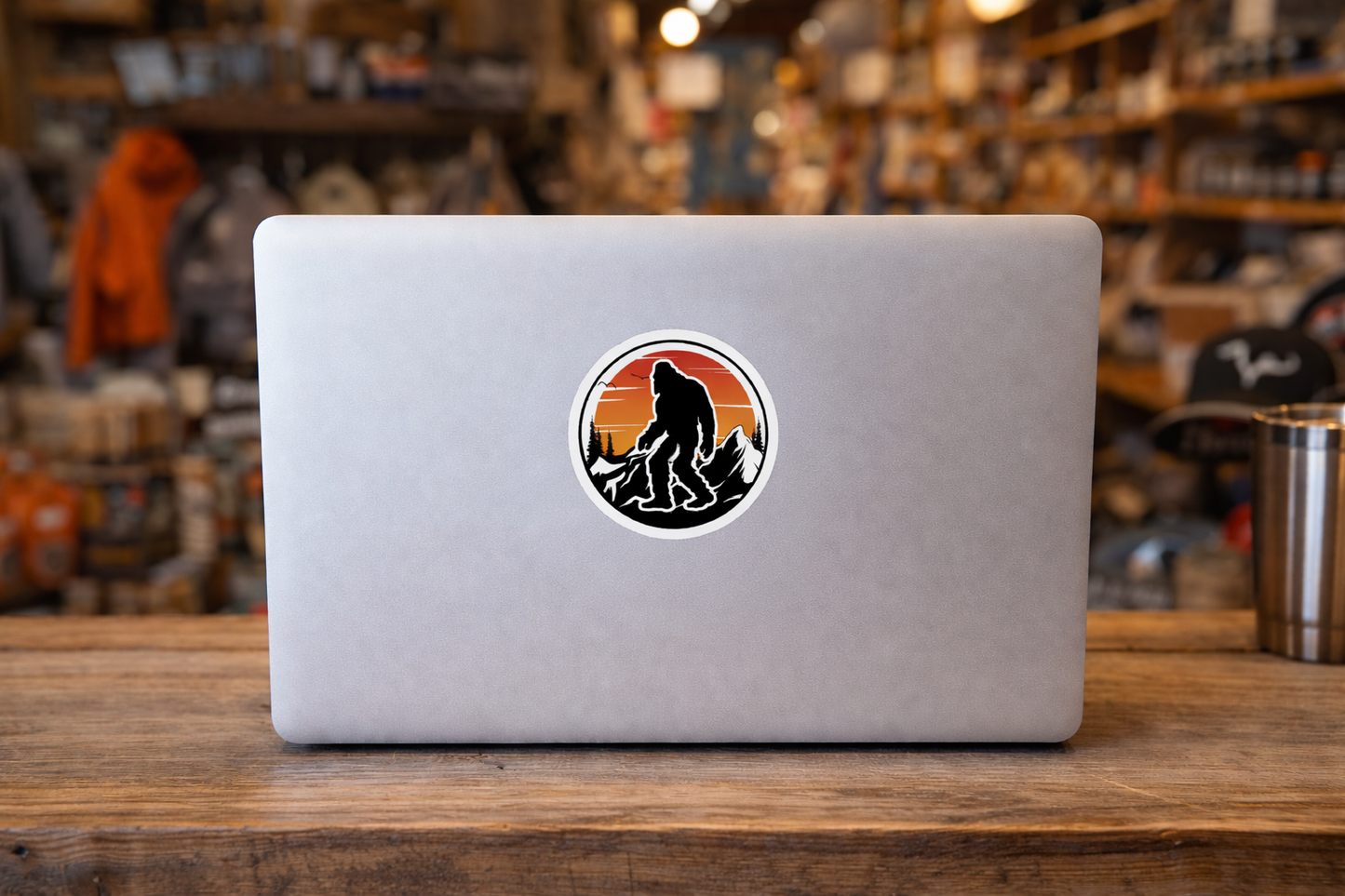 Bigfoot Sunset Mountain Sticker – Sasquatch Hiking Adventure