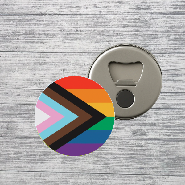 Progress Pride Flag Bottle Opener Magnet – LGBTQ+ Rainbow Magnetic Bottle Opener – 2.25” Pride Accessory
