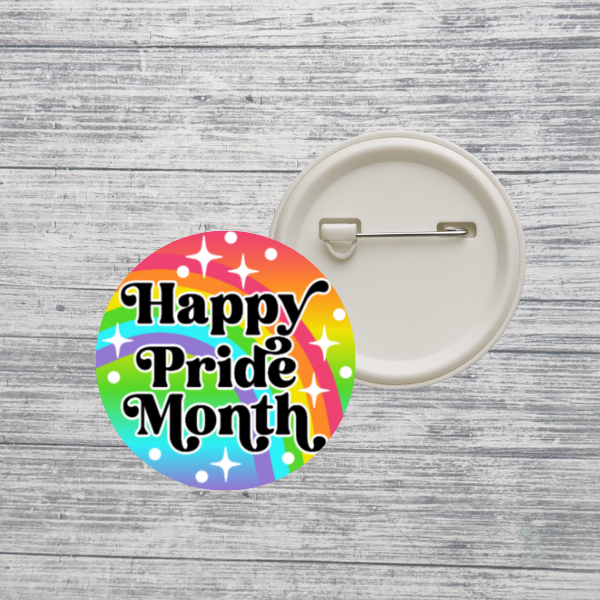 Happy Pride Month Pin – 2.25” Rainbow Pride Button Pin – Colorful LGBTQ+ Pride Pinback Button