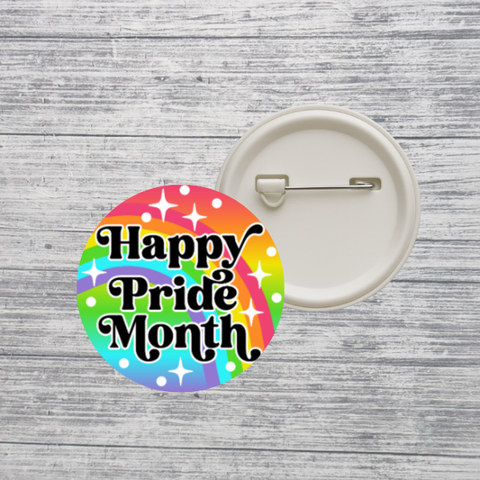 Happy Pride Month Pin – 2.25” Rainbow Pride Button Pin – Colorful LGBTQ+ Pride Pinback Button
