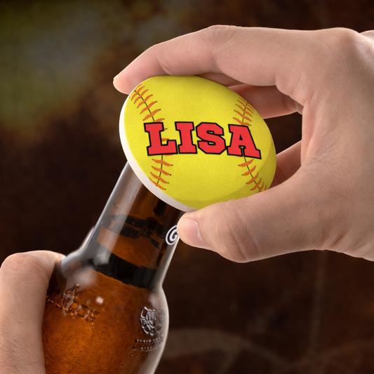 Softball Bottle Opener Magnet Custom Personalized Name