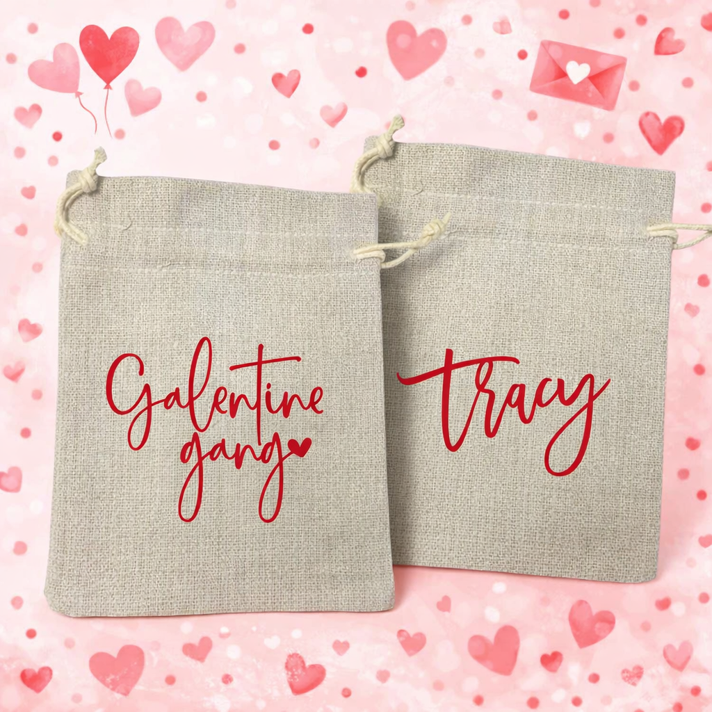 Galentine Drawstring Tote Bag 5x6 | Custom | Personalized Galentine Party Favor Bag