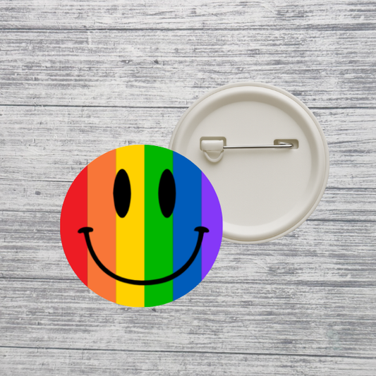 Rainbow Smiley Face Pride Pin – 2.25” LGBTQ+ Button Pin – Cute Colorful Happy Face Pinback Button