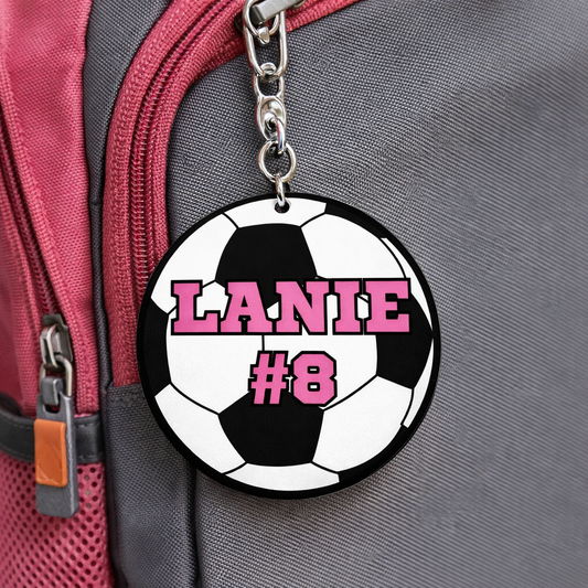 Soccer Keychain Custom Personalized Name & Number Sports Bag Tag