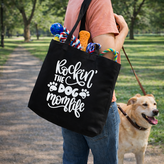 Rockin’ the Dog Mom Life Canvas Tote Bag – Medium Eco-Friendly Carryall