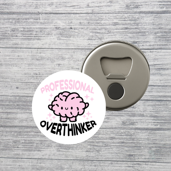 Professional Overthinker Cute Brain 2.25" Bottle Opener Magnet