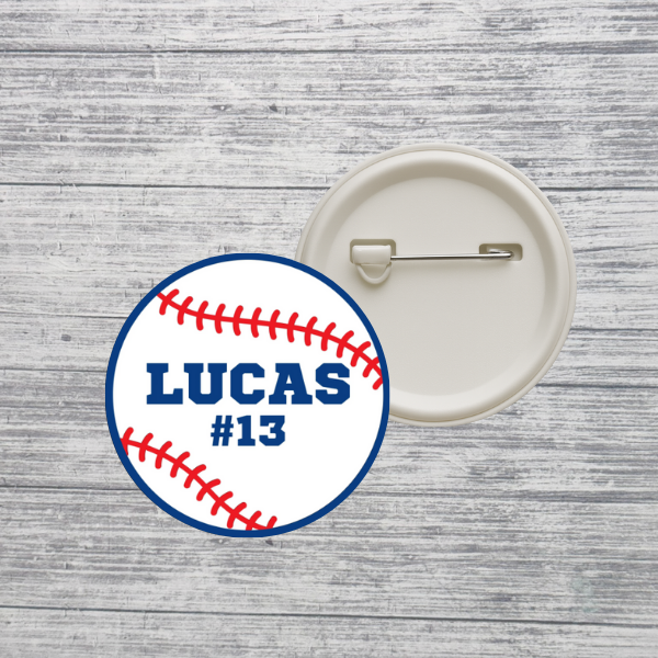 Baseball Button Custom Personalized Name & Number Team Pin