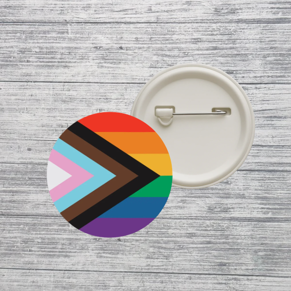 Progress Pride Flag Button Pin – LGBTQ+ Inclusive Rainbow Pinback Button – 2.25” Pride Accessory