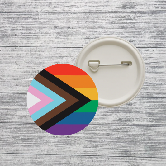 Progress Pride Flag Button Pin – LGBTQ+ Inclusive Rainbow Pinback Button – 2.25” Pride Accessory