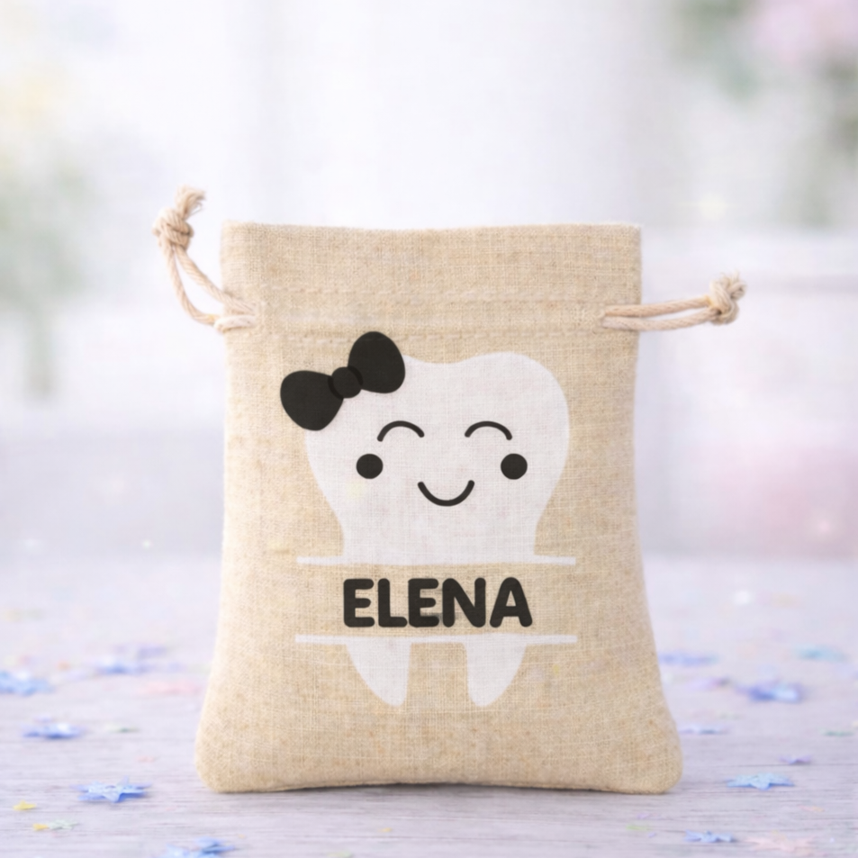 Tooth Fairy Bag Custom Personalized Canvas Tote Bag with bow