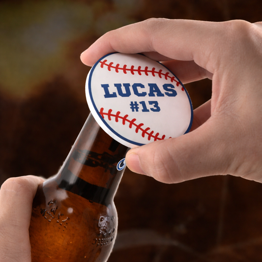 Baseball Bottle Opener Magnet Custom Personalized Name & Number
