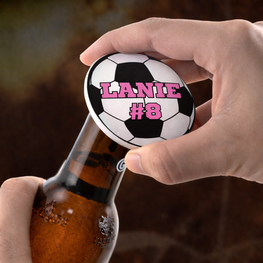 Soccer Bottle Opener Magnet Custom Personalized Name & Number – Team Gift