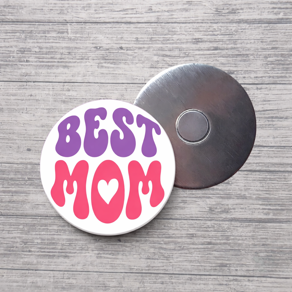 Best Mom Magnet – Cute Retro Mother’s Day Gift – Round Fridge Magnet
