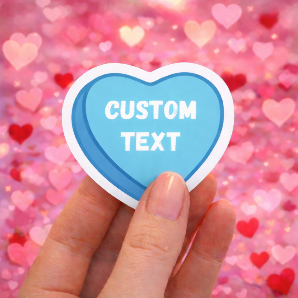 Custom Candy Heart Text Sticker – 2” Personalized Valentine Heart