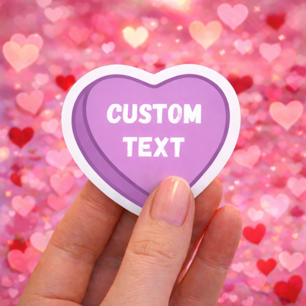 Custom Candy Heart Text Sticker – 2” Personalized Valentine Heart