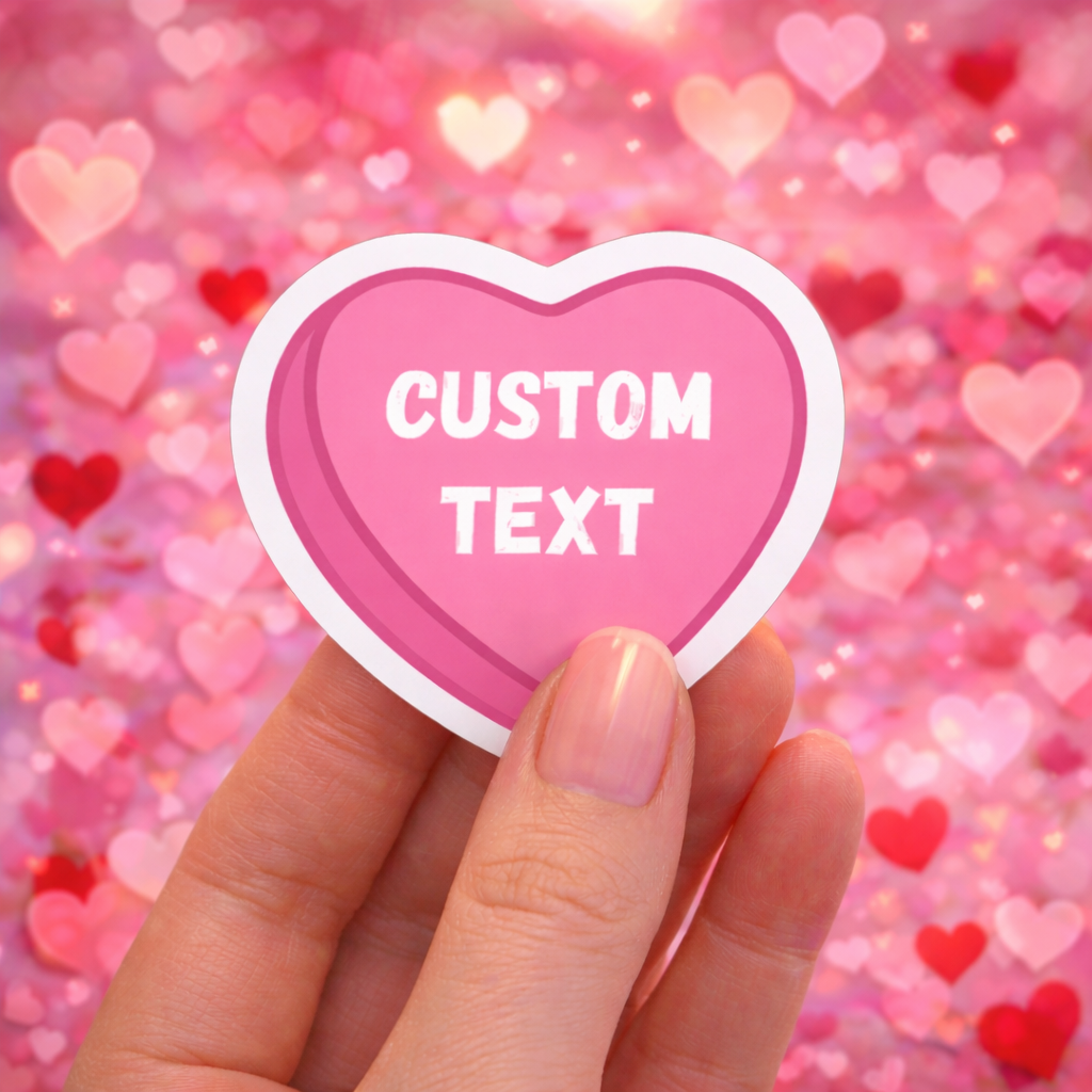Custom Candy Heart Text Sticker – 2” Personalized Valentine Heart