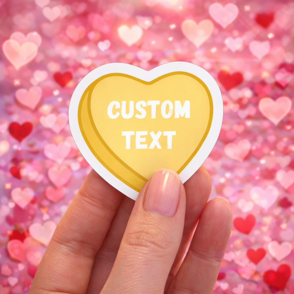 Custom Candy Heart Text Sticker – 2” Personalized Valentine Heart