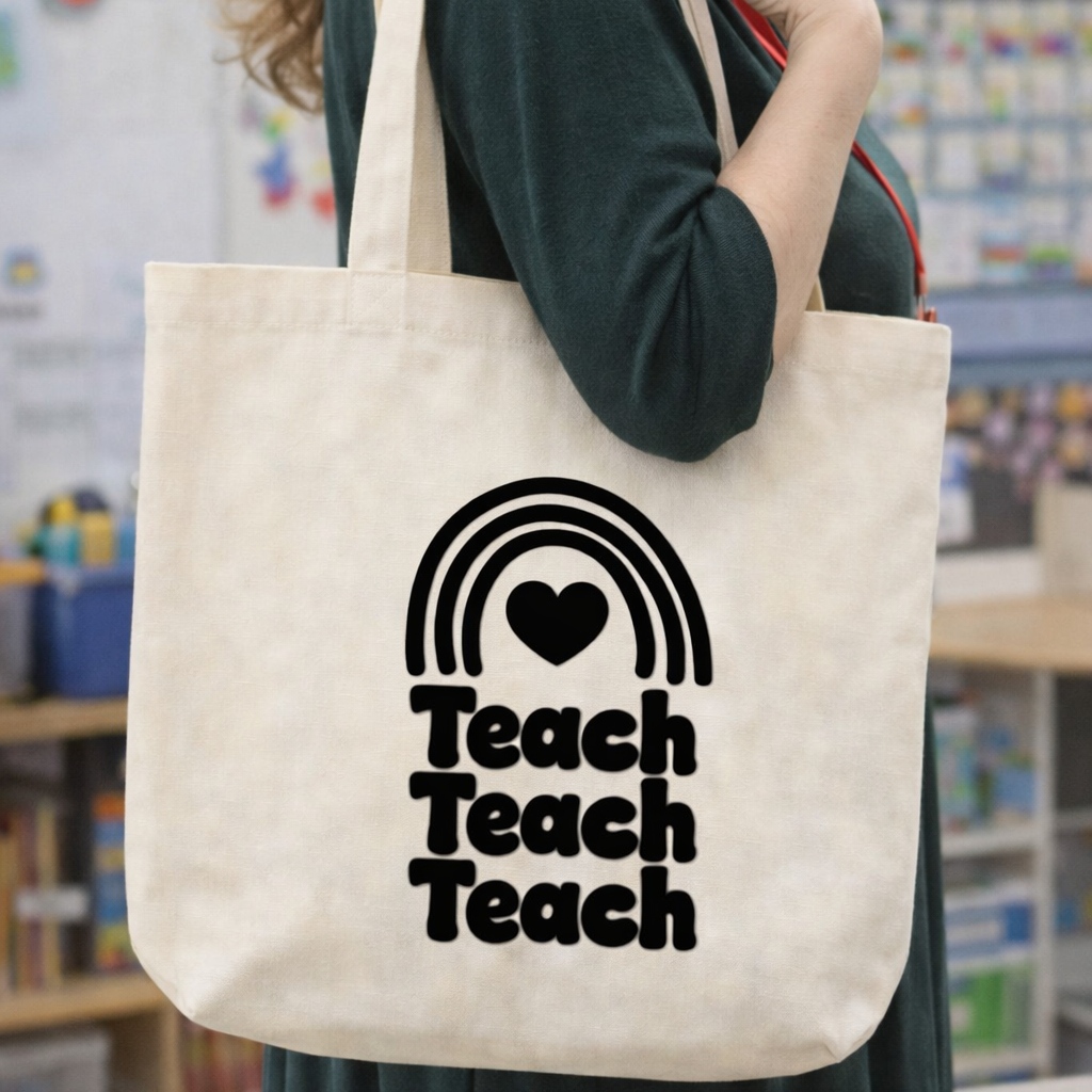 Teach Teach Teach Canvas Tote Bag | Teacher Appreciation Tote