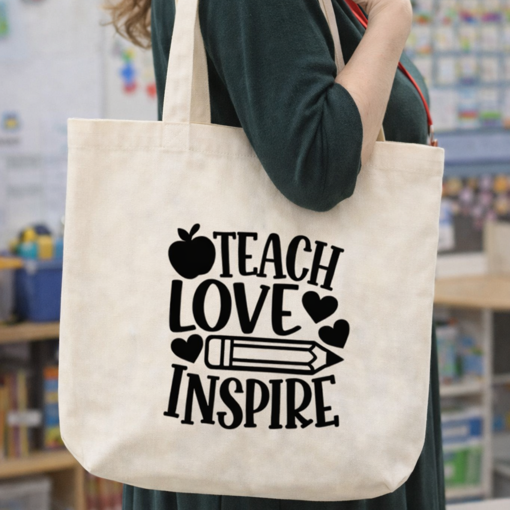 Teach Love Inspire Canvas Tote Bag | Teacher Appreciation Tote