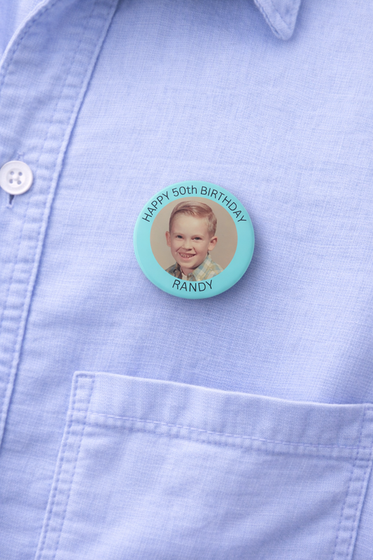 Custom Photo Birthday Button – Personalized Milestone Birthday Pin