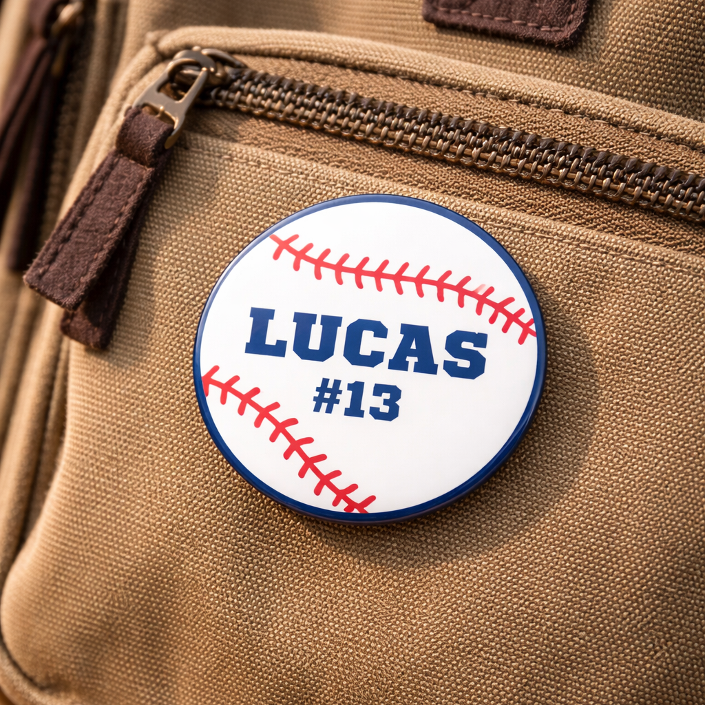 Baseball Button Custom Personalized Name & Number Team Pin