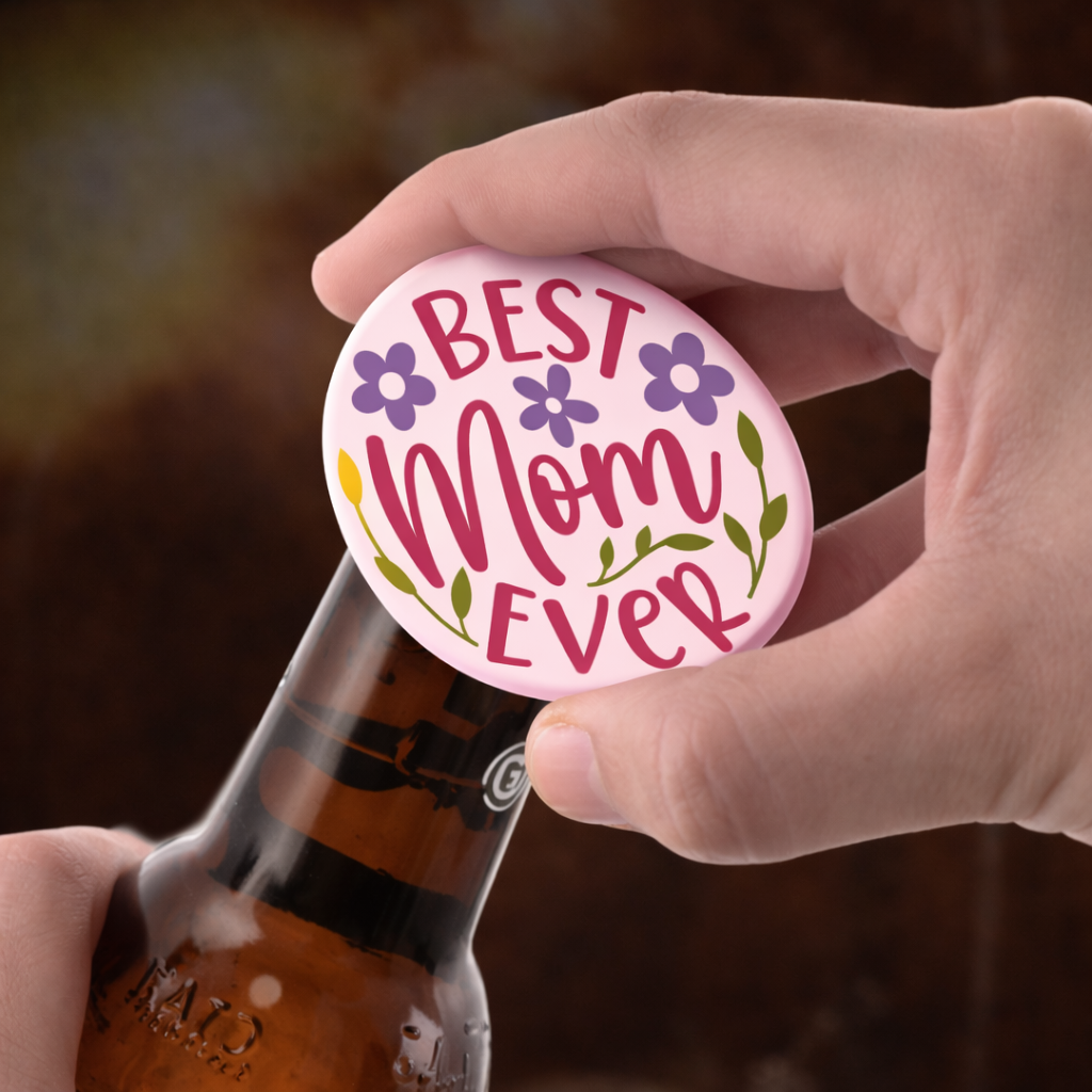 Best Mom Ever Floral Bottle Opener Magnet – Round Mother’s Day Gift