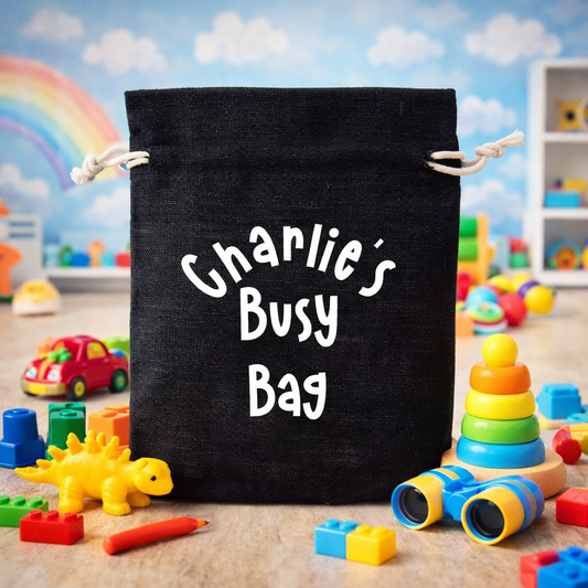 Personalized Busy Bag Tote – Drawstring Activity Bag for Kids