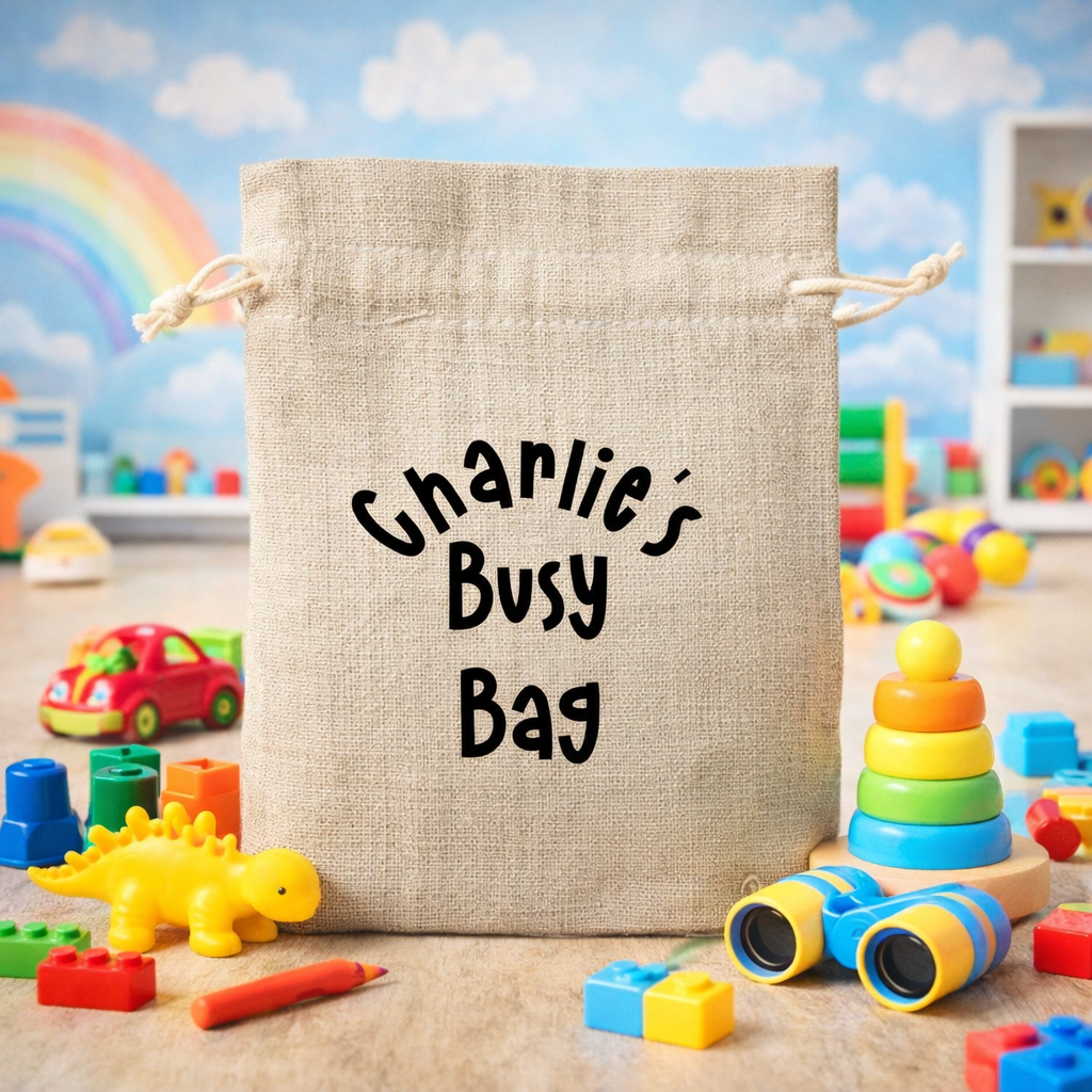 Personalized Busy Bag Tote – Drawstring Activity Bag for Kids