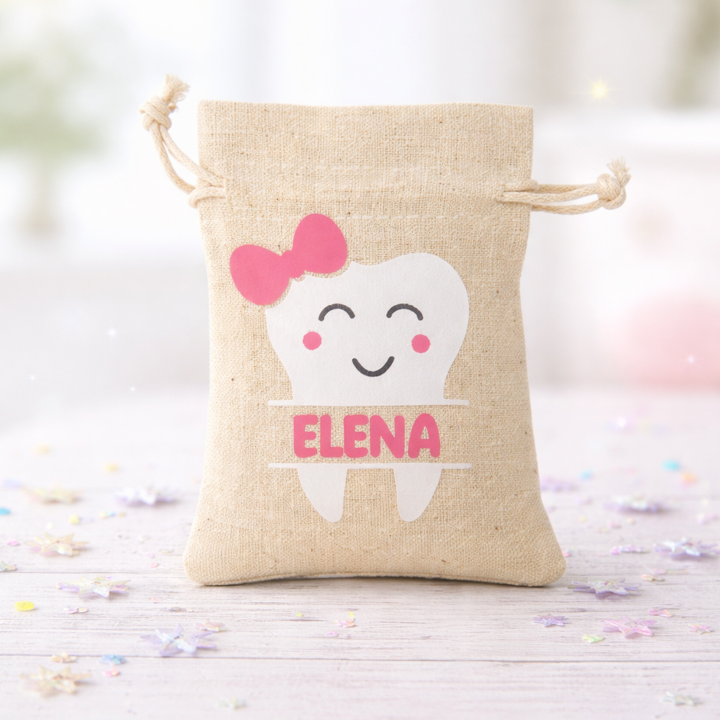 Tooth Fairy Bag Custom Personalized Canvas Tote Bag with bow