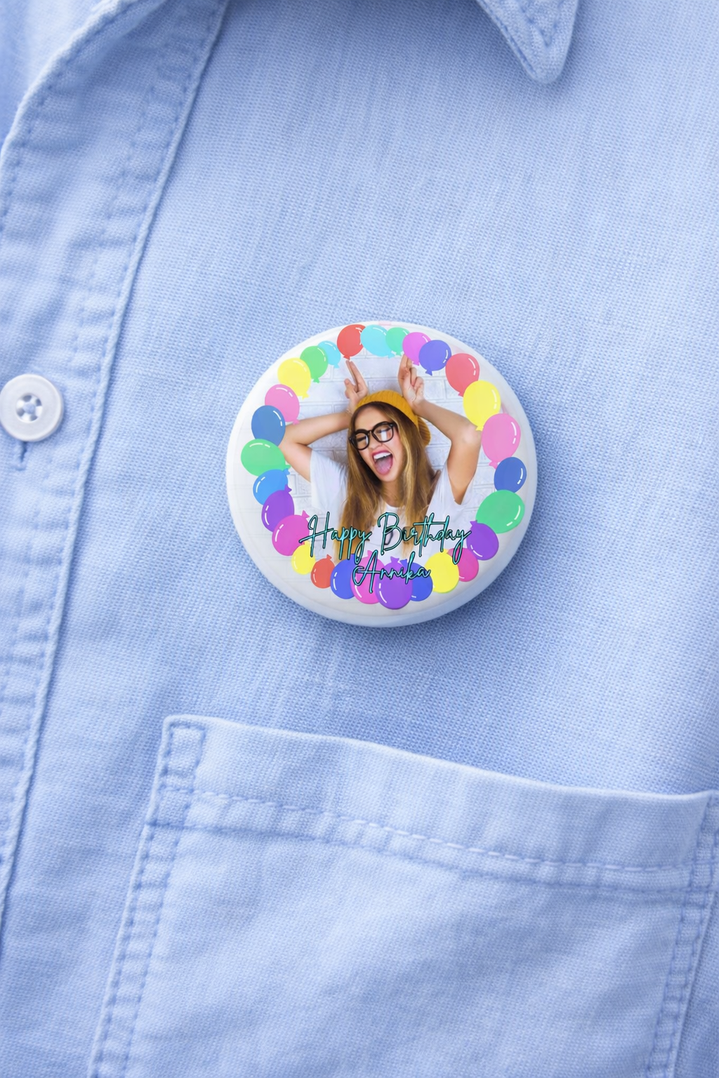 Custom Photo Birthday Button – Personalized Celebration Pin