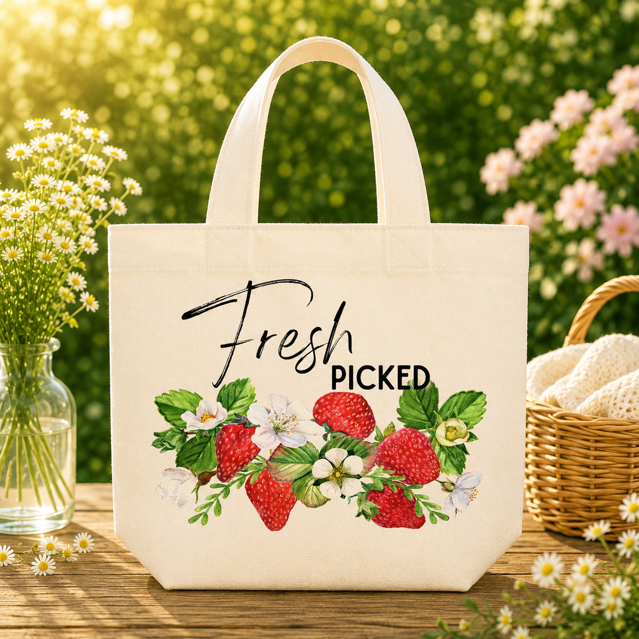 Fresh Picked Strawberry Medium Canvas Tote Bag