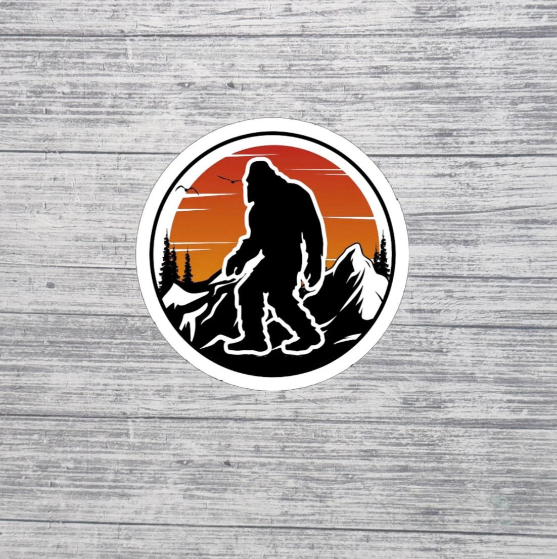 Bigfoot Sunset Mountain Sticker – Sasquatch Hiking Adventure