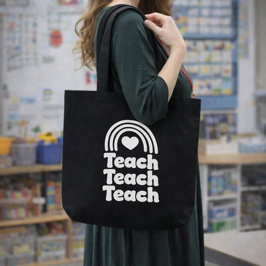 Teach Teach Teach Canvas Tote Bag | Teacher Appreciation Tote